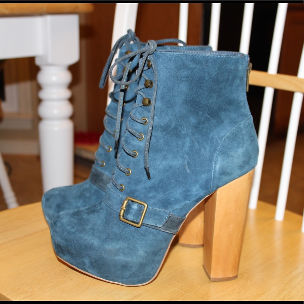 Turquoise high heel booties